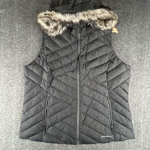 Eddie Bauer Women's Gray Quilted Vest with Faux Fur Trim
